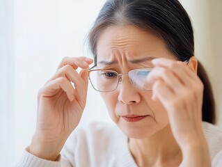 A senior woman looking at her smartphone with reading glasses.