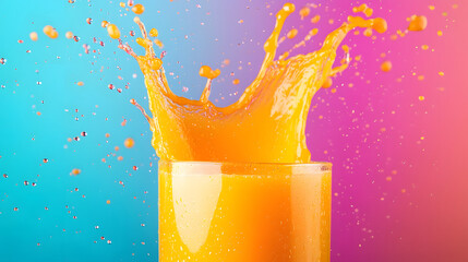 abstract orange juice splash creating vibrant and dynamic scene. bright colors and energetic movement evoke sense of freshness and excitement