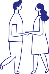 Stylized vector art line hand drawn couple in love silhouette isolated.