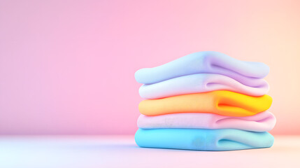 Stacked colorful cloth towels home bathroom soft textiles minimalist design close-up view clean aesthetic for well-being