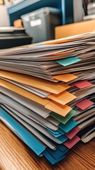 Close-up of a Stack of Papers with Colorful Tabs
