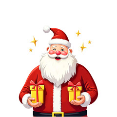Fototapeta premium cartoon drawn Santa Claus with gift box isolated on transparent background. Santa png. Christmas. New year