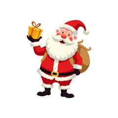 cartoon drawn Santa Claus with gift box isolated on transparent background. Santa png. Christmas. New year