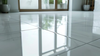 Fototapeta premium A close-up of a shiny, white tiled floor.