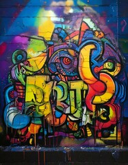 Artistic graffiti style art work with vivid colors and shapes