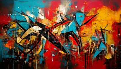 Artistic graffiti style art work with vivid colors and shapes