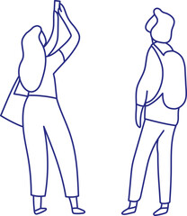 Friends women silhouette. Stylized vector line person isolated. Human body