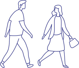 Couple walking silhouette. Stylized vector line person isolated. Human body