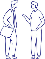 Two men talking silhouette. Stylized vector line person isolated. Human body