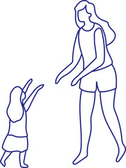 Mother with daughter silhouette. Stylized vector line person isolated. Human body