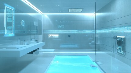 Modern Luxurious Bathroom with Futuristic Design and Pool