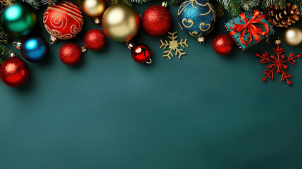 Christmas Decor and Present on a Green Backdrop