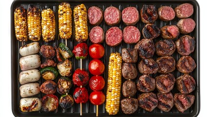 Grilled Corn, Vegetables & Meat Skewers - Delicious BBQ Dinner