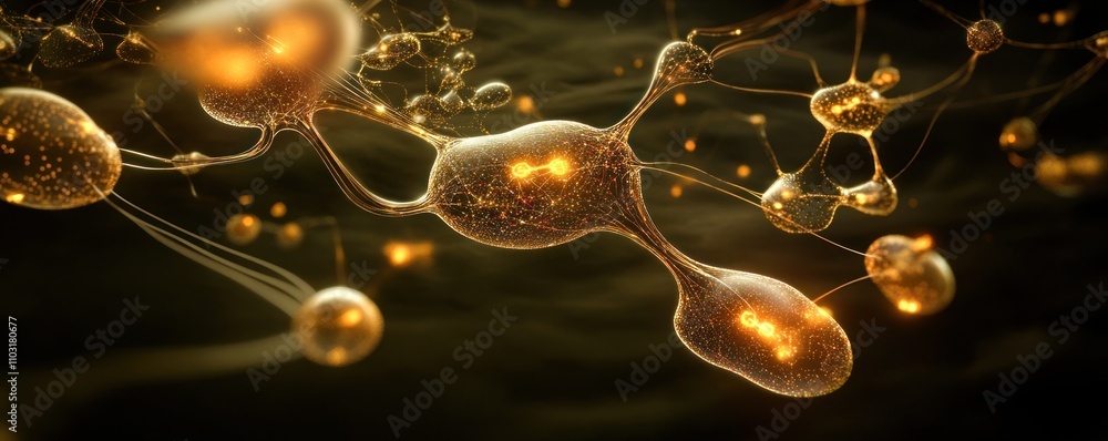 Poster abstract representation of interconnected neurons with glowing elements.