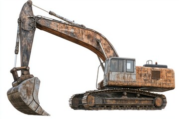 This heavy machinery is a worn-out excavator. It serves as a tool for construction and demolition. Notice the rust and wear. It represents the passage of time. Generative AI