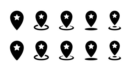 Favorite place icon set. Map pin with star sign symbol
