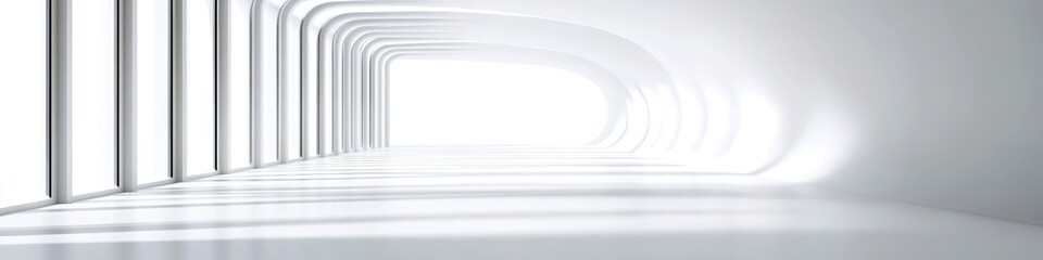 Minimalist white curved corridor with light and shadows
