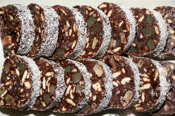 Romanian biscuit salami or chocolate salami