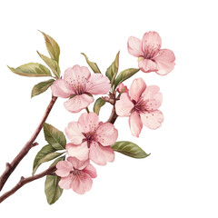 Branch of sakura with flowers and leaves on white background. Cherry blossom spring design. Vector illustration © Rimsky