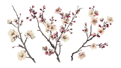 Collection of сherry blossom flowers and branches in vector watercolor style © Rimsky
