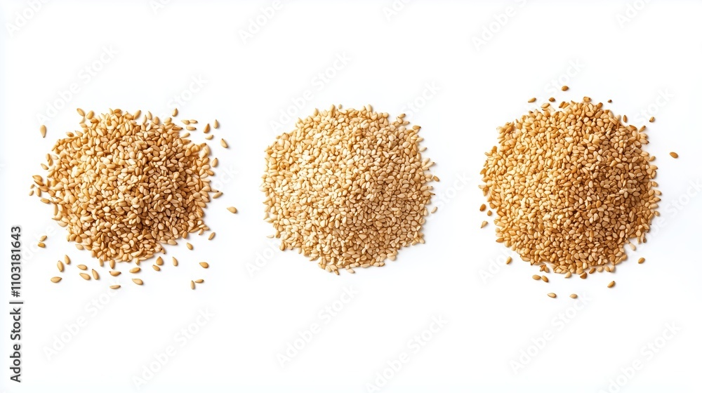 Aufkleber different types of sesame seeds displayed on a white background showcasing their natural color and t