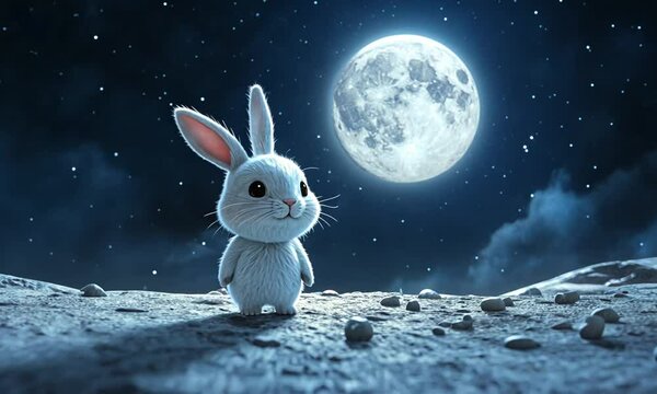 rabbit on the moon cartoon animal fluffy weird