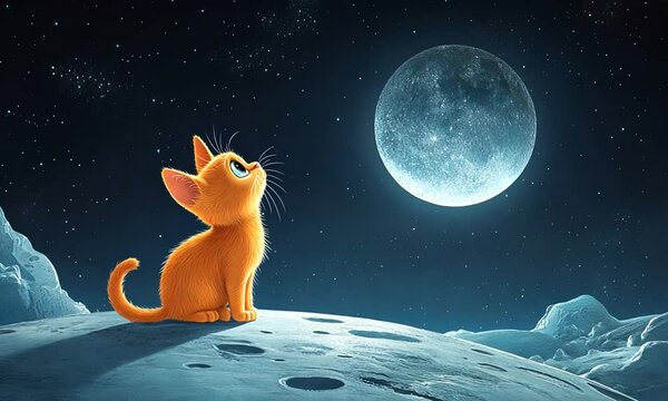 Cartoon cat feline kitty on the moon cute sleep 