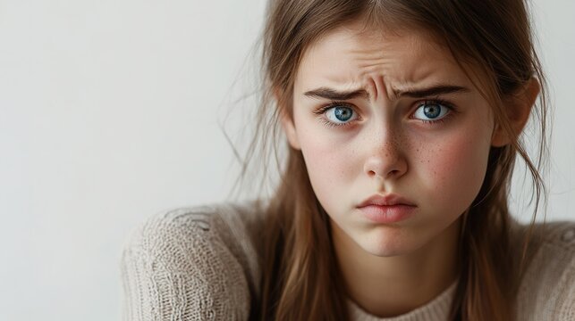 Confused young girl frowning in contemplation