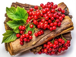 Guelder Rose Bark on Stem - Fresh Medicinal Raw Material of Viburnum Opulus, Water Elder, Cramp Bark, Snowball Tree, and European Cranberrybush Isolated on White Background