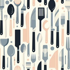 Kitchen utensils pattern design featuring various cutlery and tools