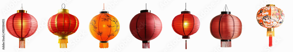 Aufkleber a collection of traditional red and orange chinese lanterns in various designs and patterns, each il