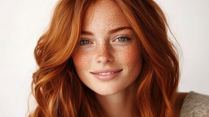 Fototapeta premium Natural Portrait of a Young Woman with Freckles and Red Hair
