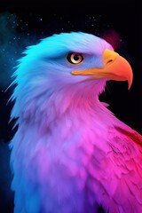 Fototapeta premium A colorful bird with a blue head and orange beak. The bird is in a black background