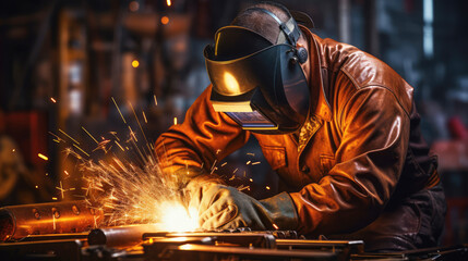 generated illustration of man working in manufacturing plant and wearing safety gear for welding.
