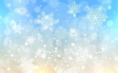 Christmas background with snowflakes, bokeh and lights, winter magic background.