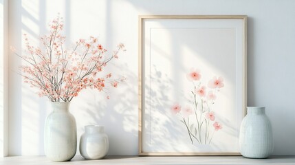 floral home decor Illustrations, soft floral decor with pastel tones and delicate accents