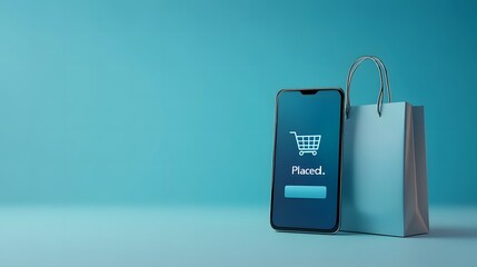 Online shopping confirmation with mobile device and bag present