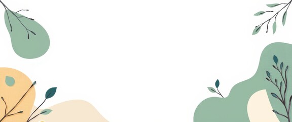 Fototapeta premium Nature-themed presentation background with abstract shapes and leaves in soft colors copy space 