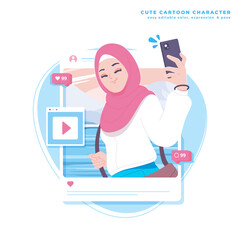 muslim traveller cute cartoon illustration