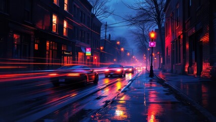 Obraz premium Hanover, PA's night alley light trails paint a stunning cityscape.