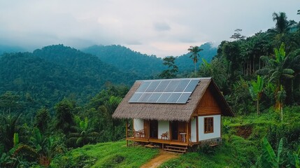 Sustainable living solar-powered house in lush green environment emphasizing environmental consideration for modern homeowners