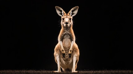 a kangaroo standing Over black Studio Background.