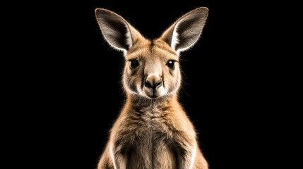 a kangaroo standing Over black Studio Background.