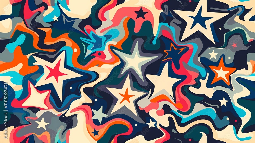 Canvas Prints abstract background with colorful stars and liquid-like swirls.