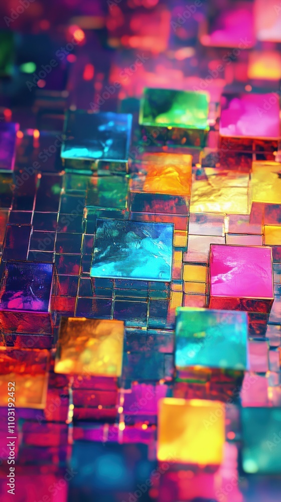 Poster colorful translucent squares creating a vibrant and abstract mosaic.