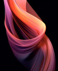 a black colored artwork with colored waves, in the style of light orange and light magenta, ethereal sculptures, subtle colours, digitally manipulated, realistic forms, asymmetrical forms, 32k uhd