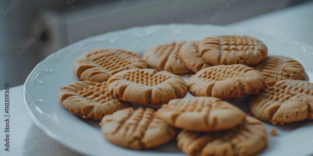 Poster plate of cookies with a white background. the cookies are all different sizes and shapes. the plate 