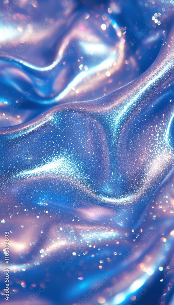 Poster glittering blue fabric with shimmering texture and soft waves, creating a magical ambiance.