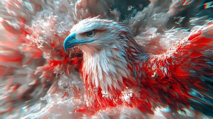 A striking, colorful depiction of an eagle, featuring dynamic motion and vibrant hues, creating an artistic and powerful visual effect.