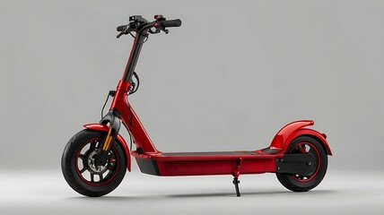 Electric scooter with red and black color scheme on transparent background 